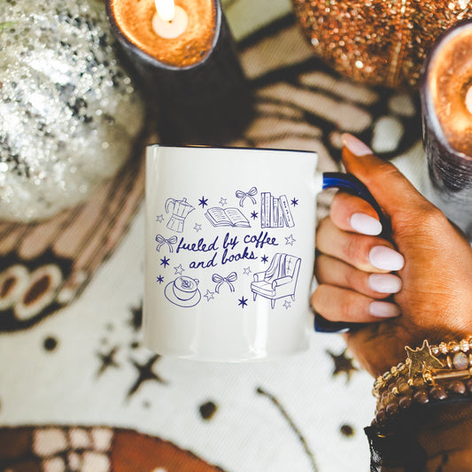 Fueled by Coffee and Books Mug with Color Inside