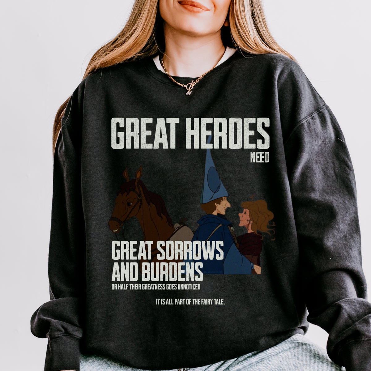 Great Heroes Need Great Sorrows and Burdens Schmendrick & Molly Grue Fleece Crewneck Sweatshirt