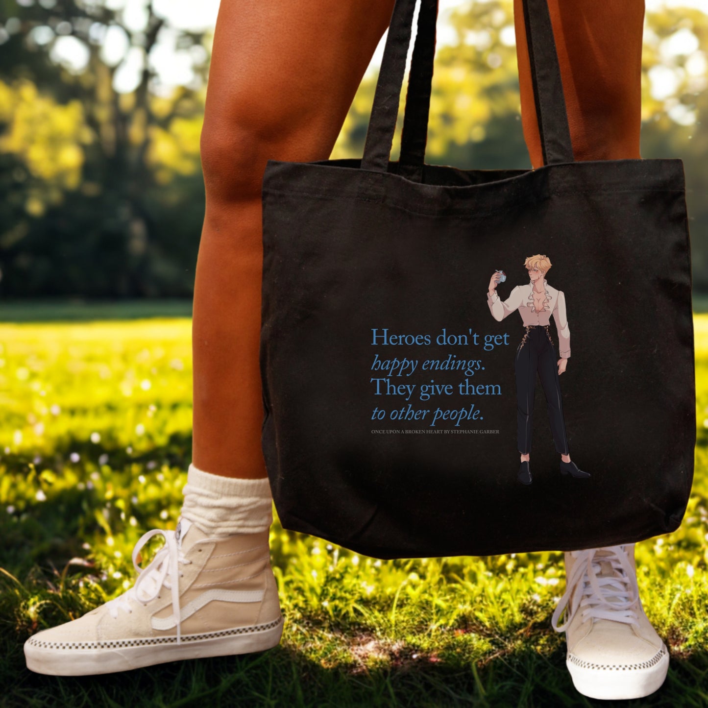 Heroes Don't Get Happy Endings Large Organic Cotton Twill Tote Bag