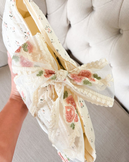 Pink Flower Large Book Sleeve with Lace Ribbon