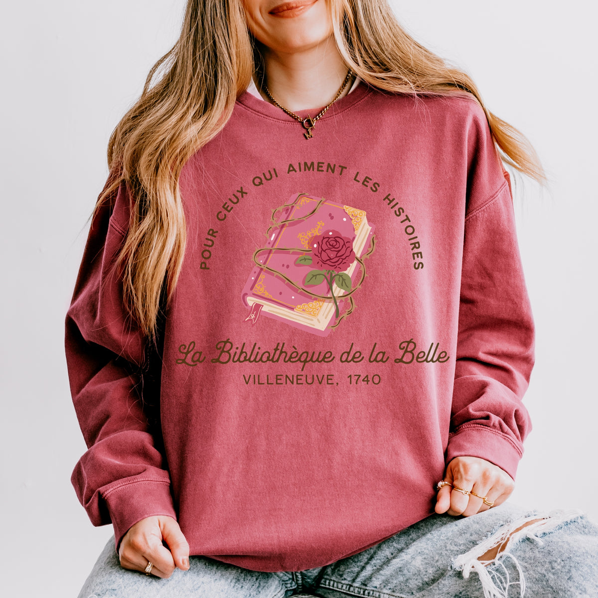 La Bibliotheque de la Belle Fleece Crewneck Sweatshirt
