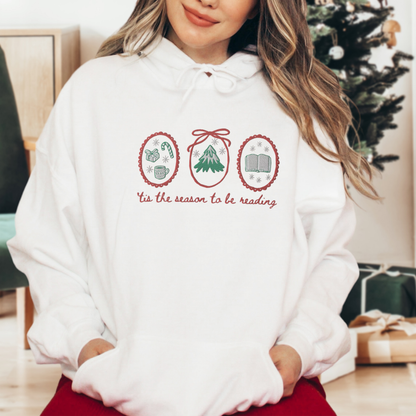'Tis the Season to be Reading Embroidered Hoodie