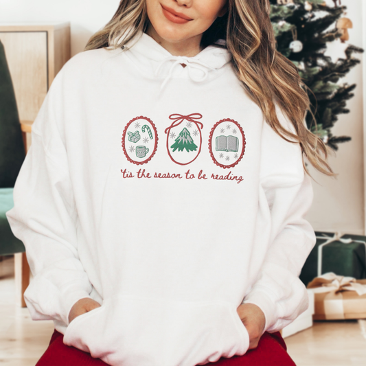 'Tis the Season to be Reading Embroidered Hoodie