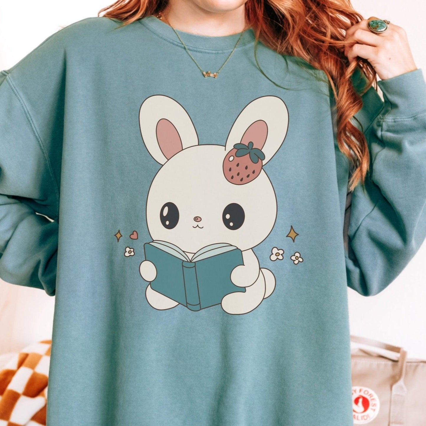A Bunny Reading Her Book Heavyweight Long Sleeve Shirt - The Bean Workshop - animal shirt, bunny, long sleeve t-shirt, long sleeve tee, read everyday, read more books, short n' sweet, t-shirt, tee shirt