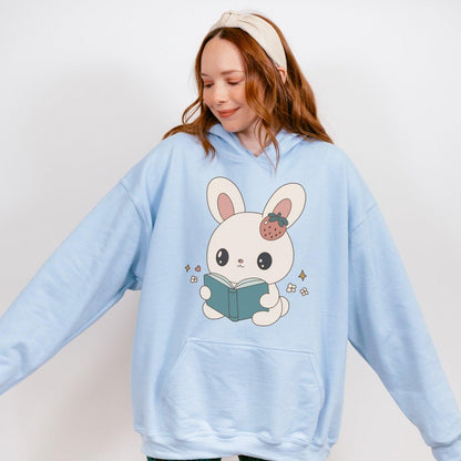 A Bunny Reading Her Book Hoodie - The Bean Workshop - animal shirt, bunny, hoodie, read everyday, read more books, short n' sweet