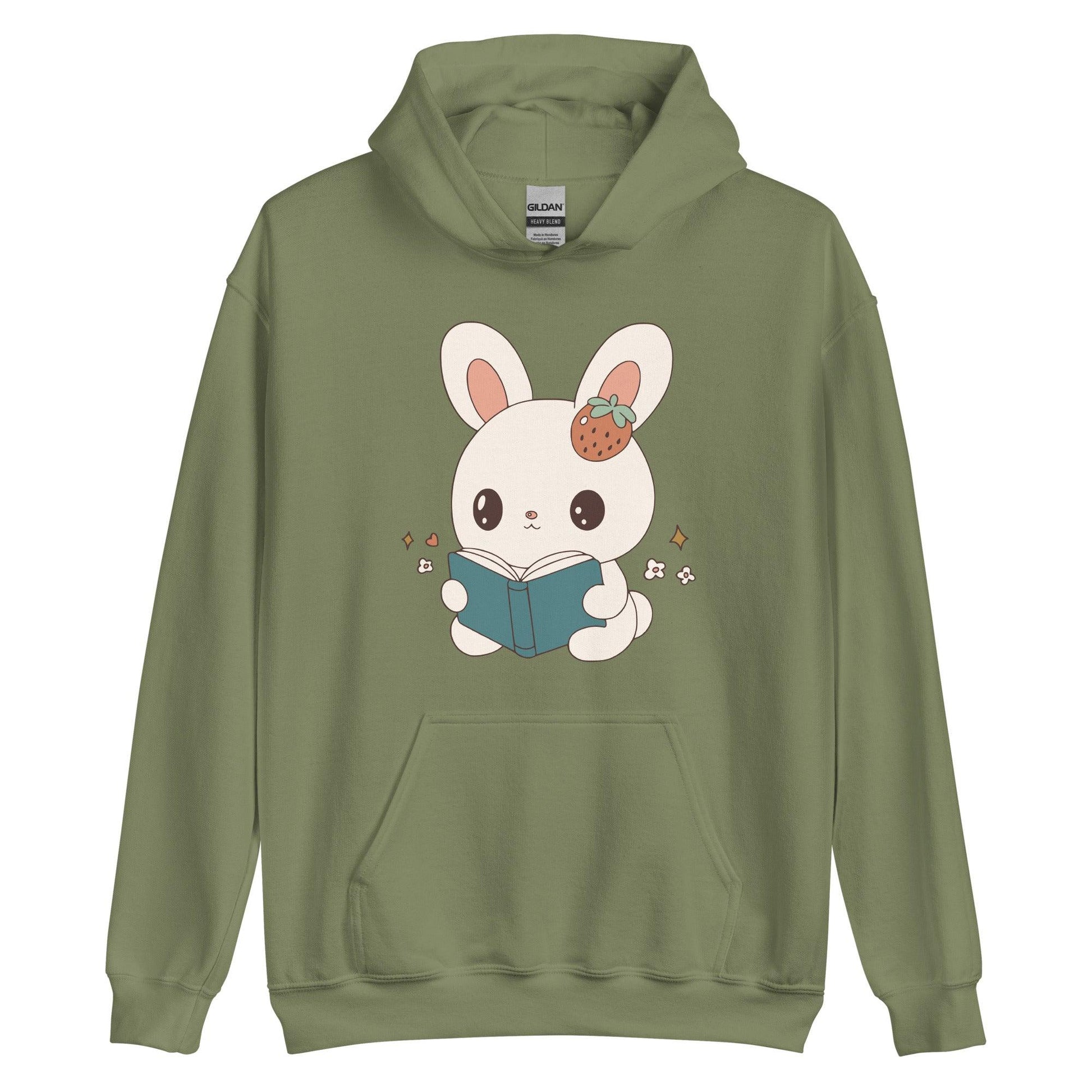 A Bunny Reading Her Book Hoodie - The Bean Workshop - animal shirt, bunny, hoodie, read everyday, read more books, short n' sweet