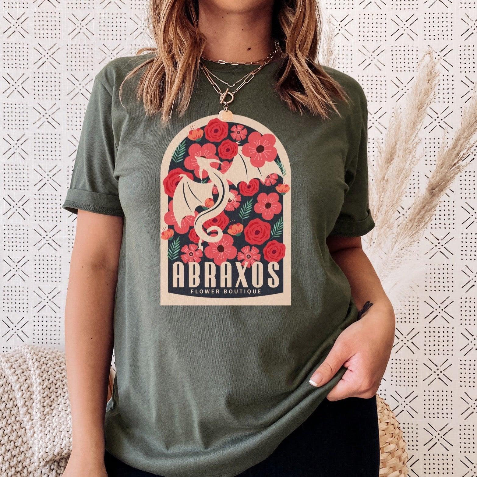 Abraxos Flower Boutique T-Shirt - The Bean Workshop - aelin galathynius, manon blackbeak, sarah j. maas, t-shirt, throne of glass, tog