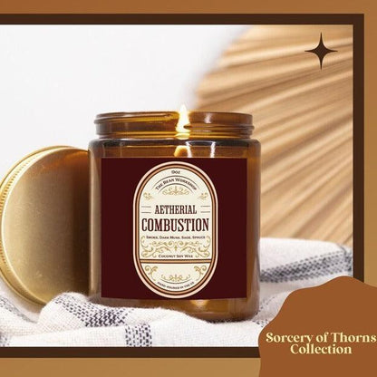 Aetherial Combustion Candle - The Bean Workshop - candle, margaret rogerson, retro, socrery of thorns