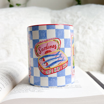 Amalfi Blue Checkered Mug with Red Handle