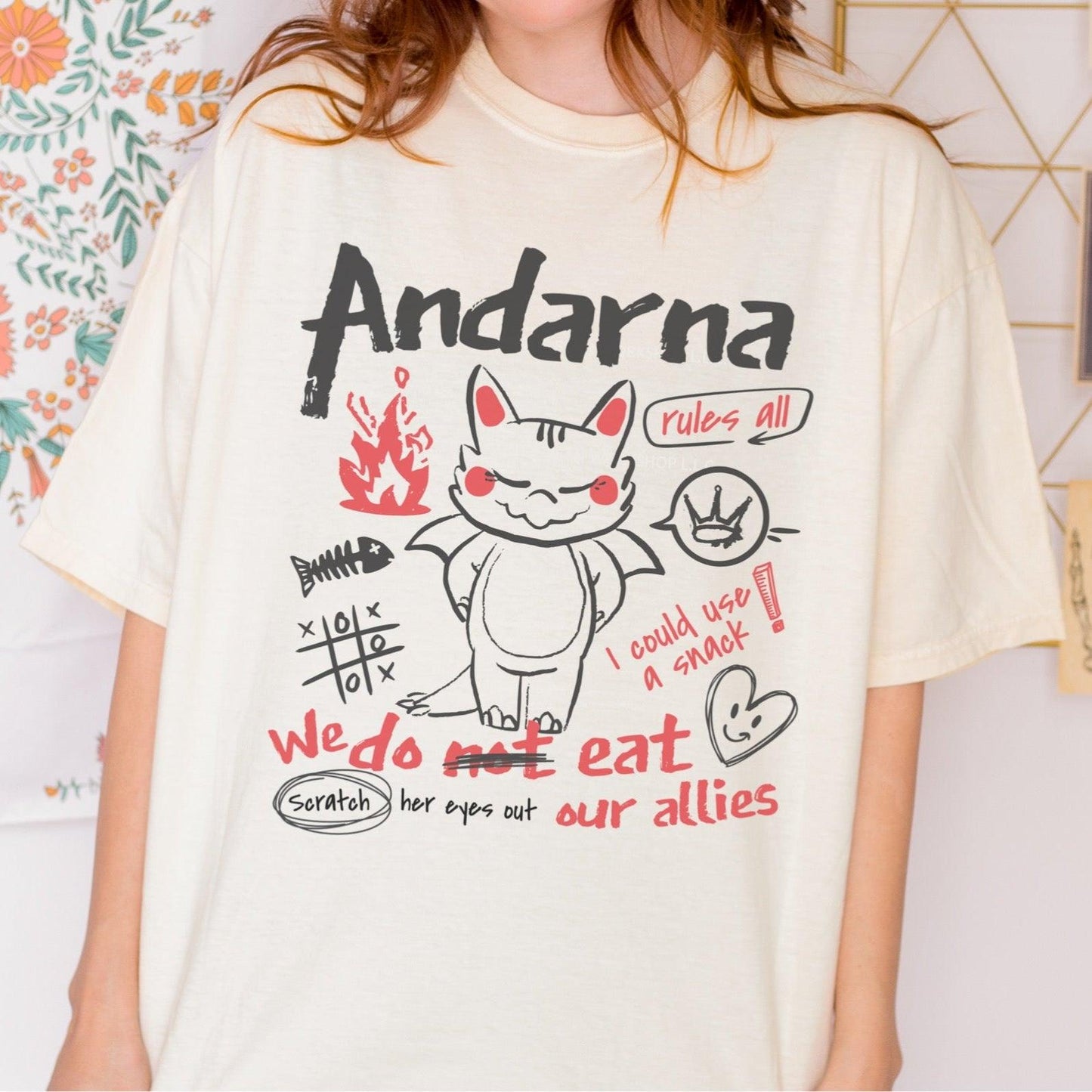 Andarna Tee Shirt - The Bean Workshop - fourth wing, iron flame, onyx storm, rebecca yarros, tee shirt
