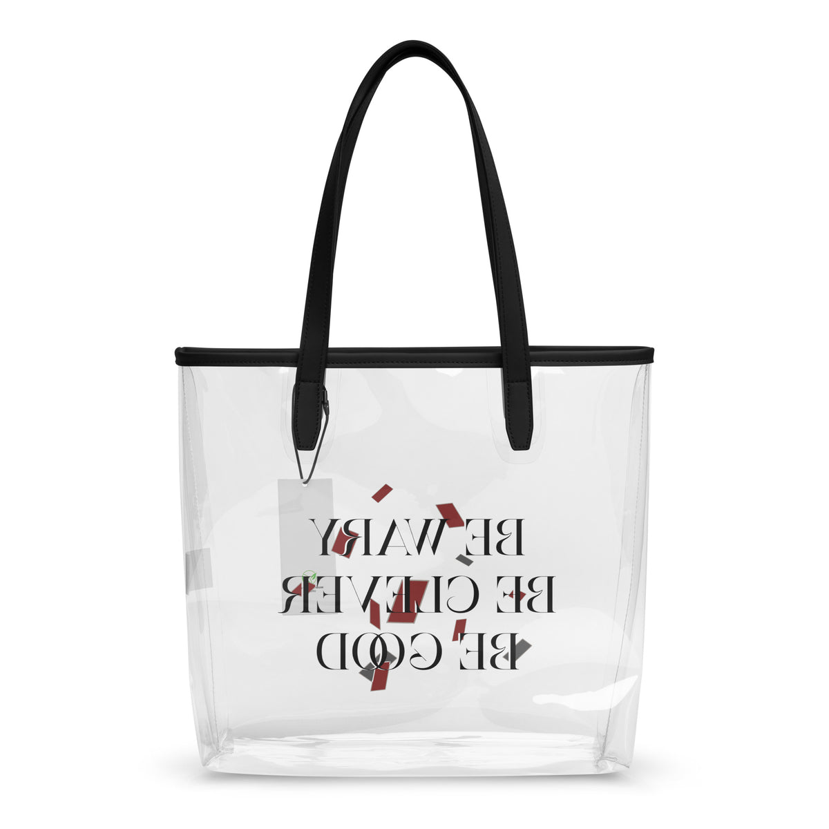 Be Wary, Be Clever, Be Good Clear Tote Bag - The Bean Workshop - Be Wary Be Clever Be Good Clear Tote Bag Fan Merch, Bold Typography Print, Bookish Clear Tote for Fantasy Readers, Clear Tote Bag, Crimson Grey Editorial Design, Dark Academia Aesthetic, Fandom Tote Bag, Gift for Book Lovers, Literary Fantasy Quote, One Dark Window, Rachel Gillig, Statement Fandom Accessory, Transparent Bookish Bag