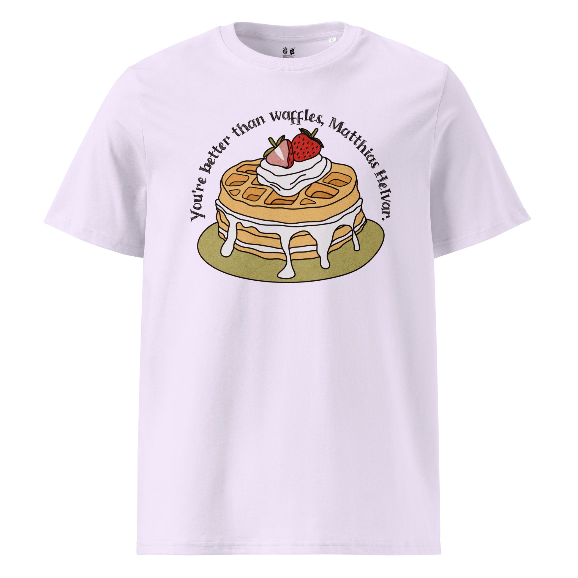 Better Than Waffles T-Shirt - The Bean Workshop - Better than Waffles shirt, Book Lover Gift, Bookish T-shirt, Cozy Aesthetic, Cute Graphic Tee, Grishaverse gift, Helnik, Leigh Bardugo fan apparel, Literary Quote, Matthias Helvar merch for readers, Nina Zenik waffle quote shirt, Six of Crows t-shirt, Waffle Illustration
