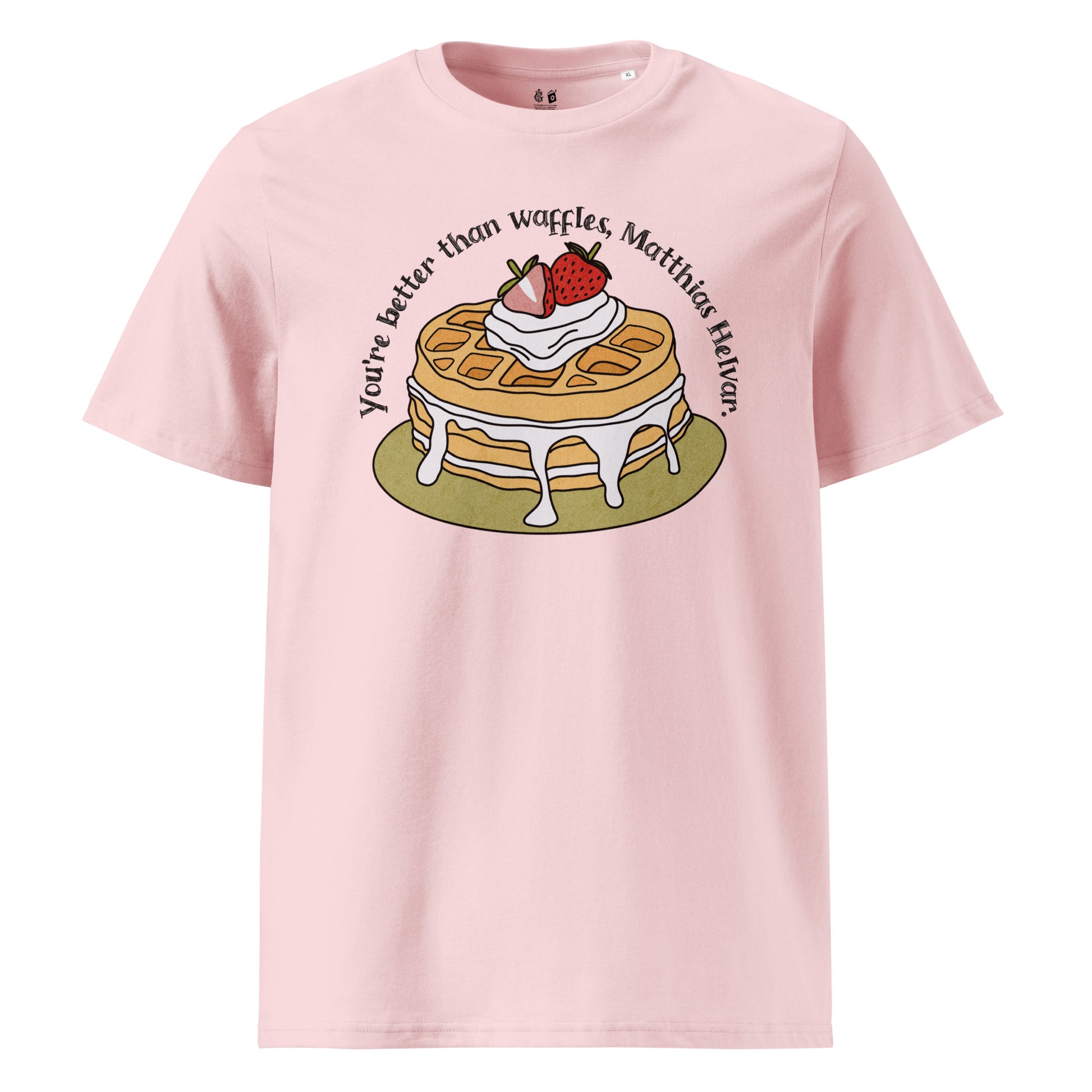 Better Than Waffles T-Shirt - The Bean Workshop - Better than Waffles shirt, Book Lover Gift, Bookish T-shirt, Cozy Aesthetic, Cute Graphic Tee, Grishaverse gift, Helnik, Leigh Bardugo fan apparel, Literary Quote, Matthias Helvar merch for readers, Nina Zenik waffle quote shirt, Six of Crows t-shirt, Waffle Illustration