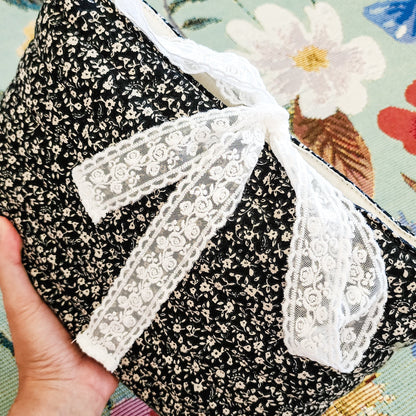 Black Floral Book Sleeve with Lace Ribbon | Bible, Hardcover & Laptop Sleeve - The Bean Workshop - Bible sleeve, black book sleeve, book sleeve, bookish, dark academia, floral book sleeve, gift for book lovers, hardcover sleeve, Kindle sleeve, reading accessories