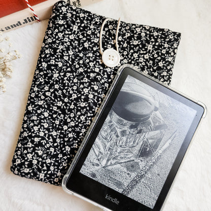 Black Flower Book or Kindle Sleeve with Button - The Bean Workshop - book sleeve, kindle sleeve