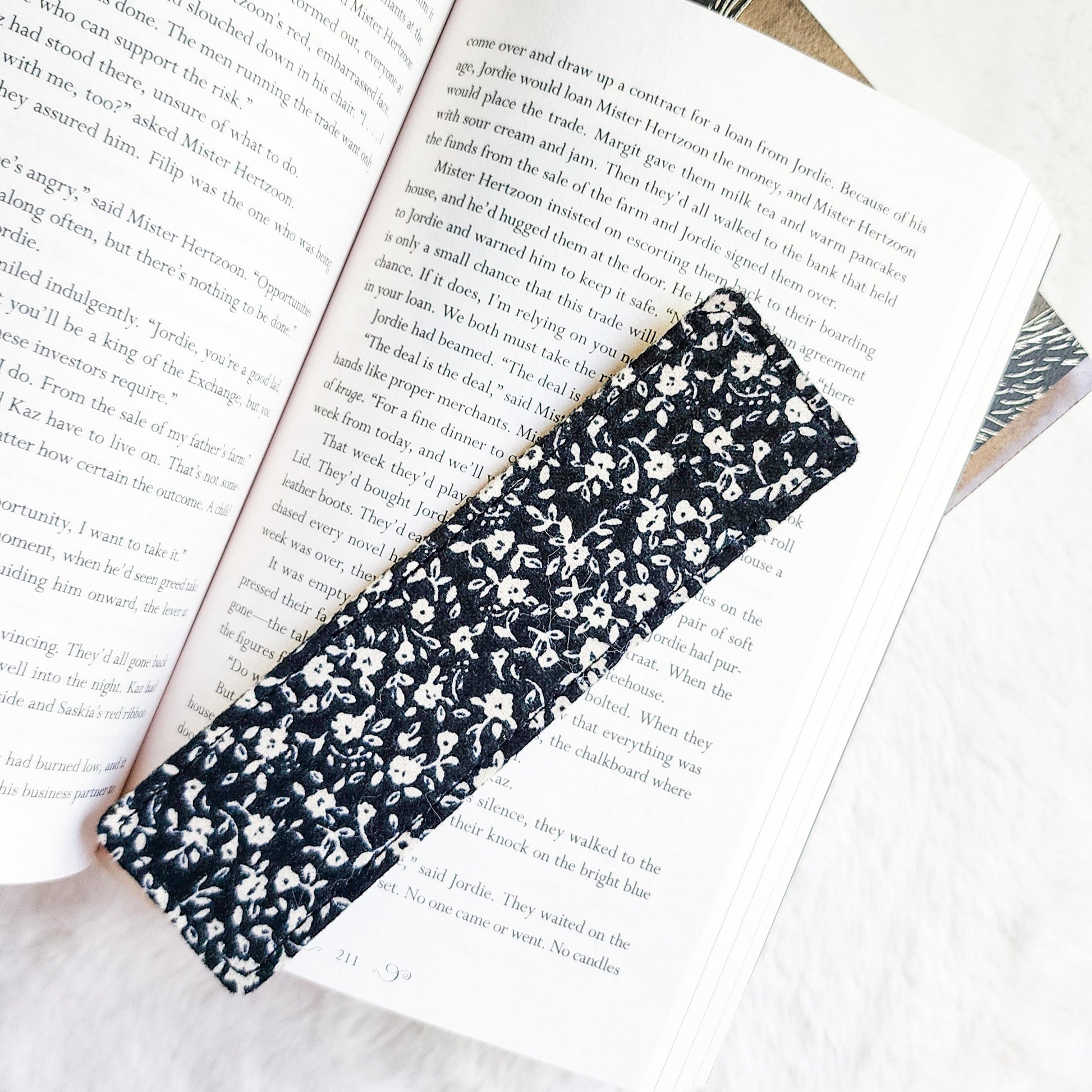 Black Flower Fabric Bookmark - The Bean Workshop - Bookish Accessories, bookmark, reading accessories