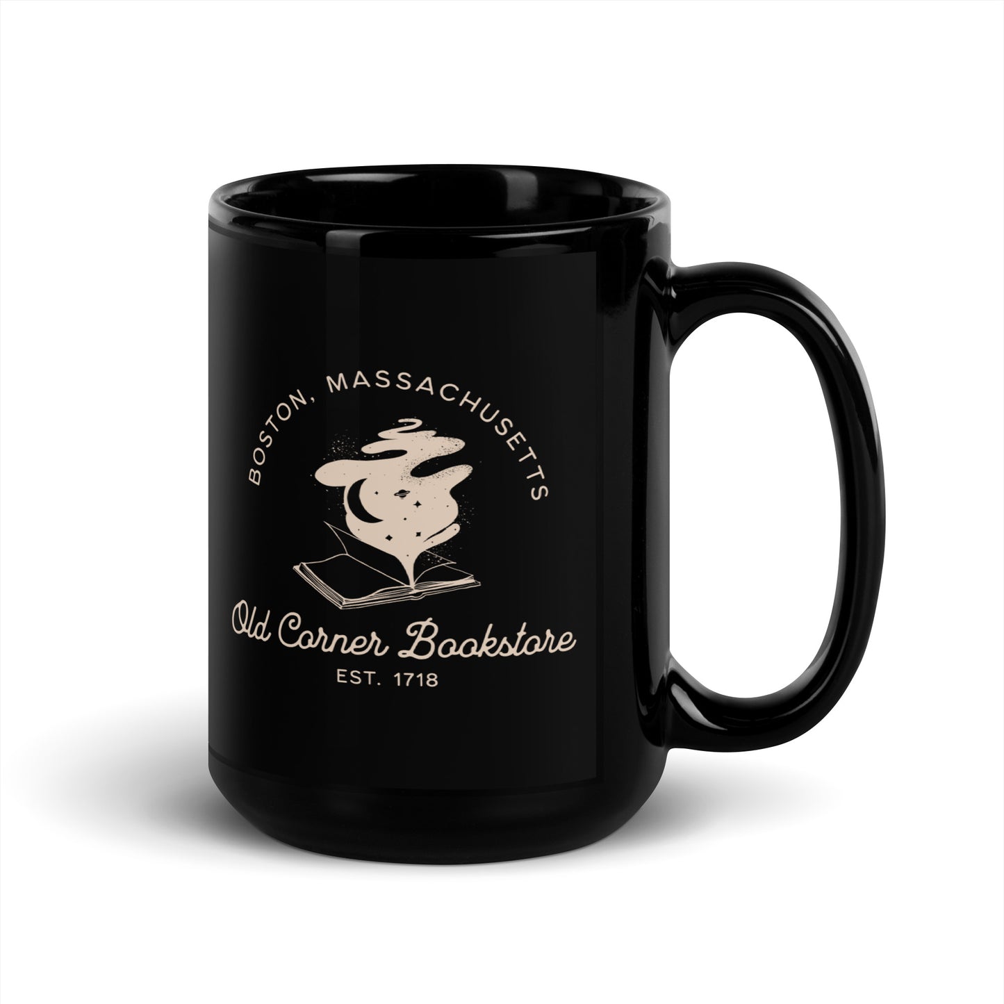 Old Corner Bookstore Black Glossy Mug