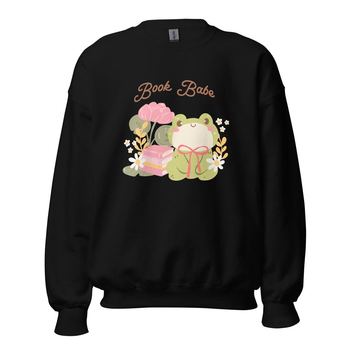 Book Babe Sweatshirt - The Bean Workshop - Autumn Fashion, Book Babe Sweatshirt, Bookish Merch, Bookstagram, Cozy Lifestyle, Frog and Books, Kawaii Aesthetic, Minimalist Design, Pastel Literary Loungewear, Reader Gift, Soft Girl Frog Reading Crewneck, Sweatshirt, The Bean Workshop