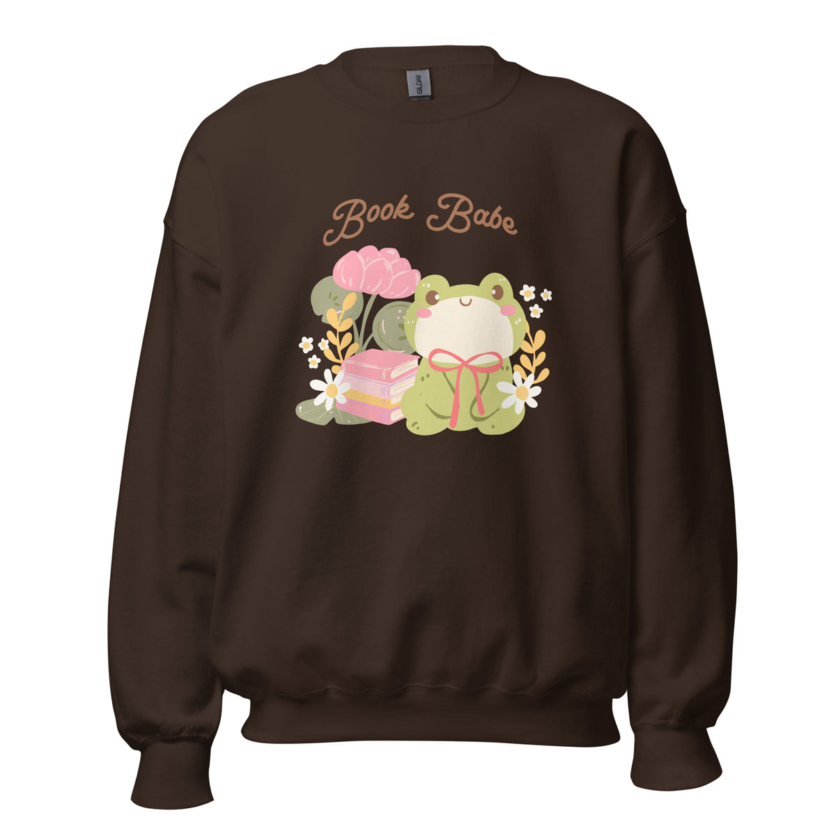 Book Babe Sweatshirt - The Bean Workshop - Autumn Fashion, Book Babe Sweatshirt, Bookish Merch, Bookstagram, Cozy Lifestyle, Frog and Books, Kawaii Aesthetic, Minimalist Design, Pastel Literary Loungewear, Reader Gift, Soft Girl Frog Reading Crewneck, Sweatshirt, The Bean Workshop
