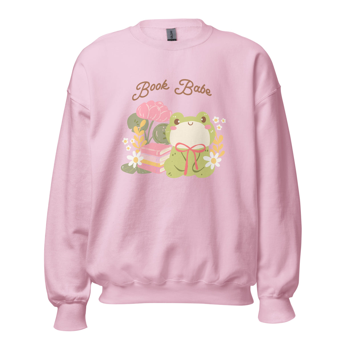 Book Babe Sweatshirt - The Bean Workshop - Autumn Fashion, Book Babe Sweatshirt, Bookish Merch, Bookstagram, Cozy Lifestyle, Frog and Books, Kawaii Aesthetic, Minimalist Design, Pastel Literary Loungewear, Reader Gift, Soft Girl Frog Reading Crewneck, Sweatshirt, The Bean Workshop