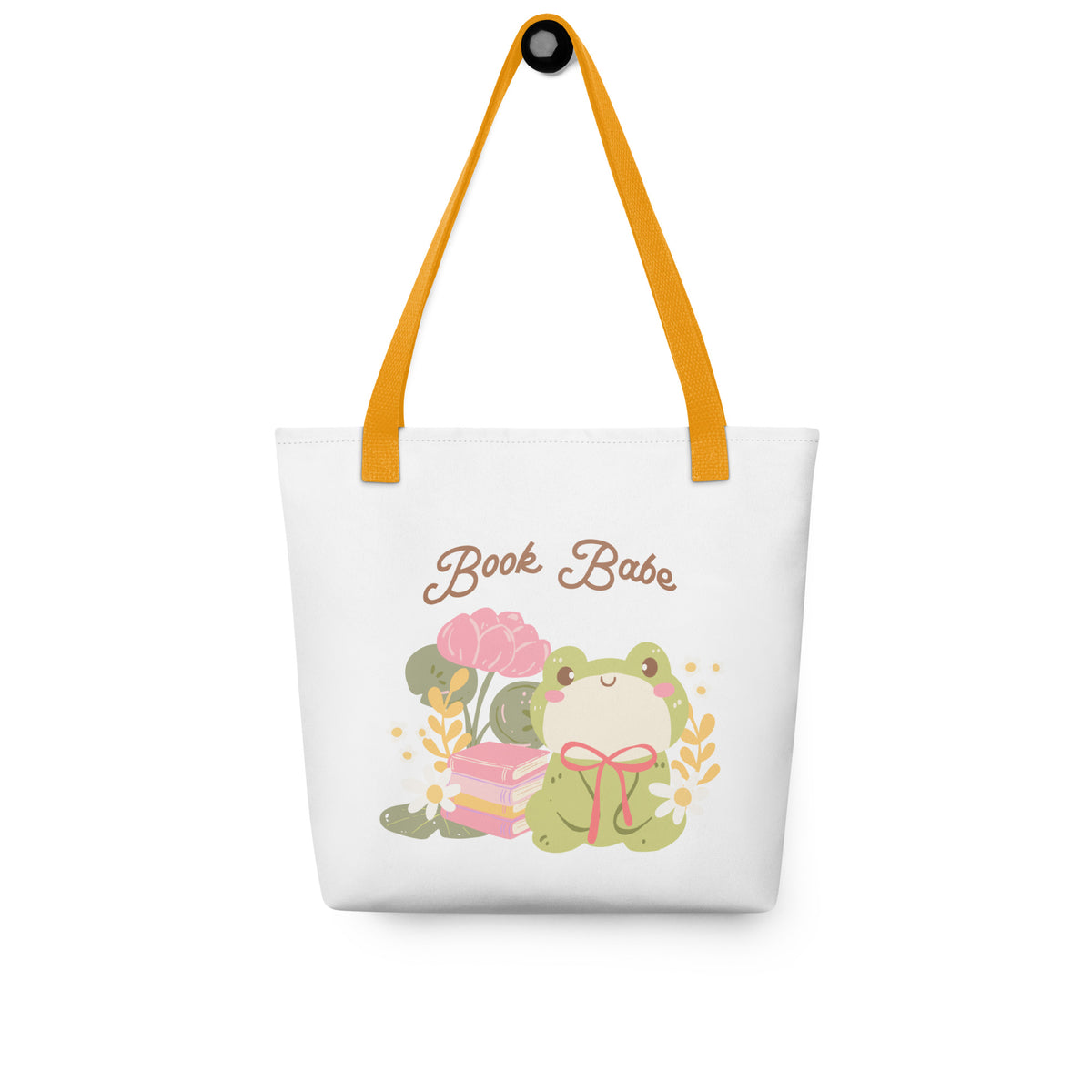 Book Babe Tote Bag - The Bean Workshop - Book Babe Tote Bag, Bookaholics, Bookish Accessories, Cute Illustration, Frogcore, Gift for Her, Kawaii Frog Library Bag for Bookworms, Market Bag, Pastel Canvas Tote, Reader Essentials, Sustainable Shopping, The Bean Workshop, Tote Bag