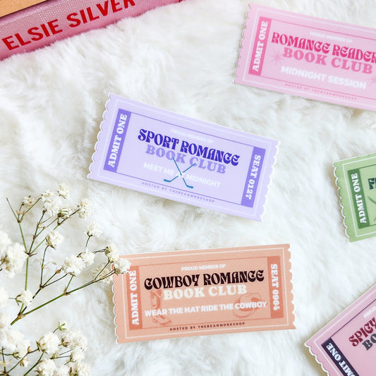 Book Genre Tickets Bundle of 5 Stickers - The Bean Workshop - book club gift, book genre sticker, book lover gift, Bookish Accessories, Bookish Gift, bookish sticker, die cut sticker, kindle sticker, reading sticker, romance reader, sticker, sticker bundle