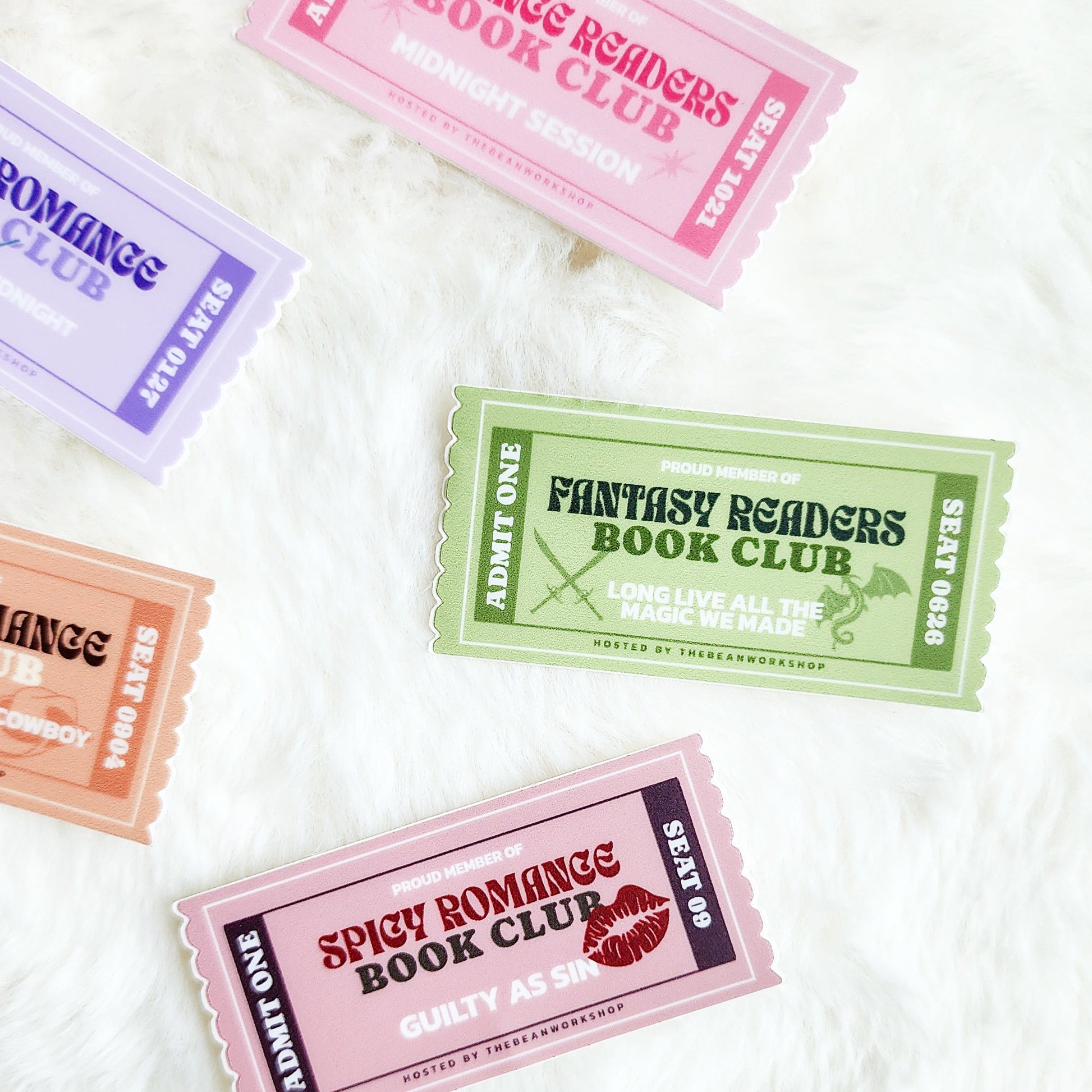 Book Genre Tickets Bundle of 5 Stickers - The Bean Workshop - sticker