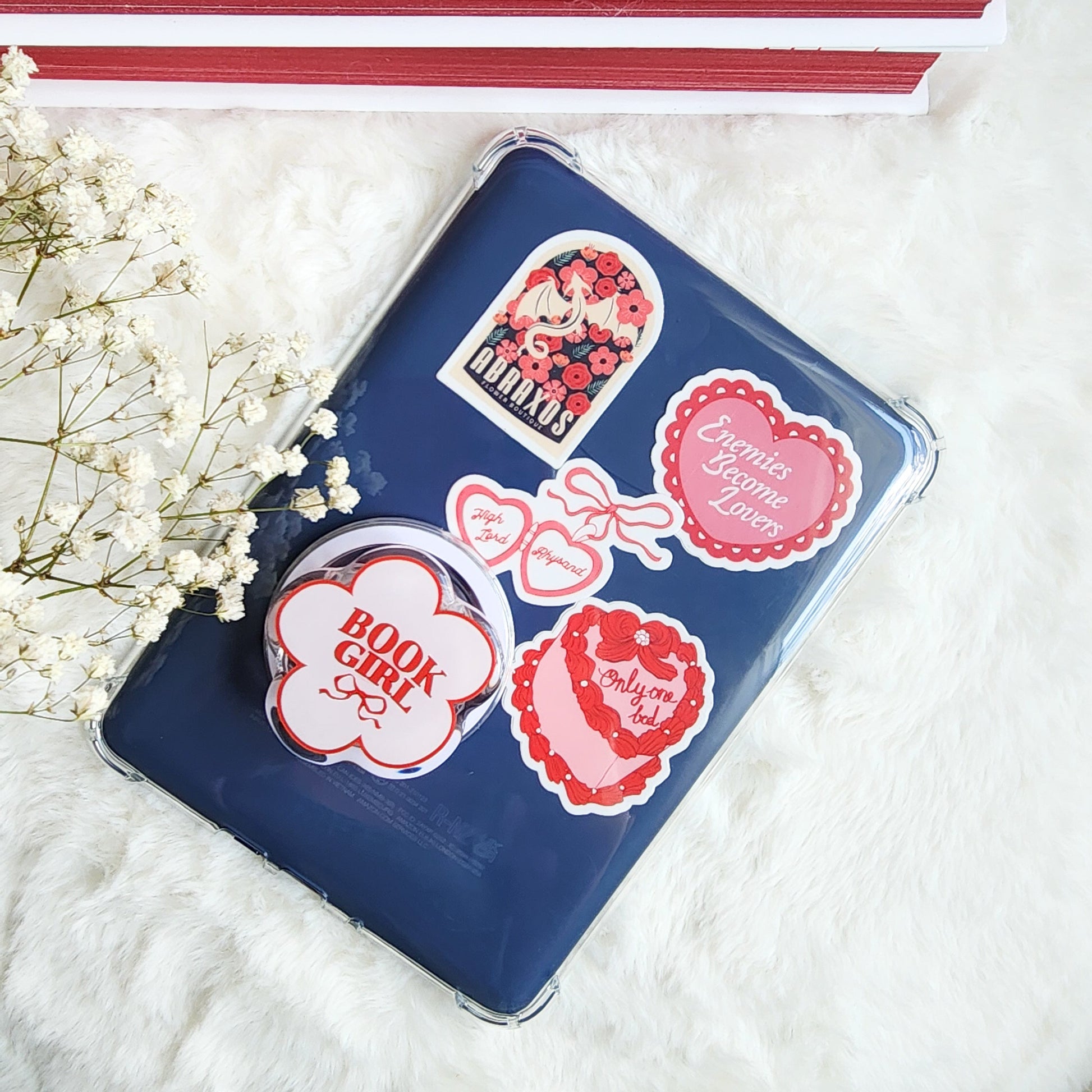 Book Girl Coquette Magnetic Kindle Grip or Phone Holder - The Bean Workshop - Bookish Accessories, kindle grip, reading accessories