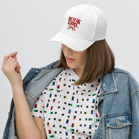 Book Girl Embroidered Closed-Back Structured Twill Cap - The Bean Workshop - Beach Reading Headwear., Bookish Summer Collection, cap, hat, Reading Cap, Structured Twill Cap, Summer Bookworm Hat