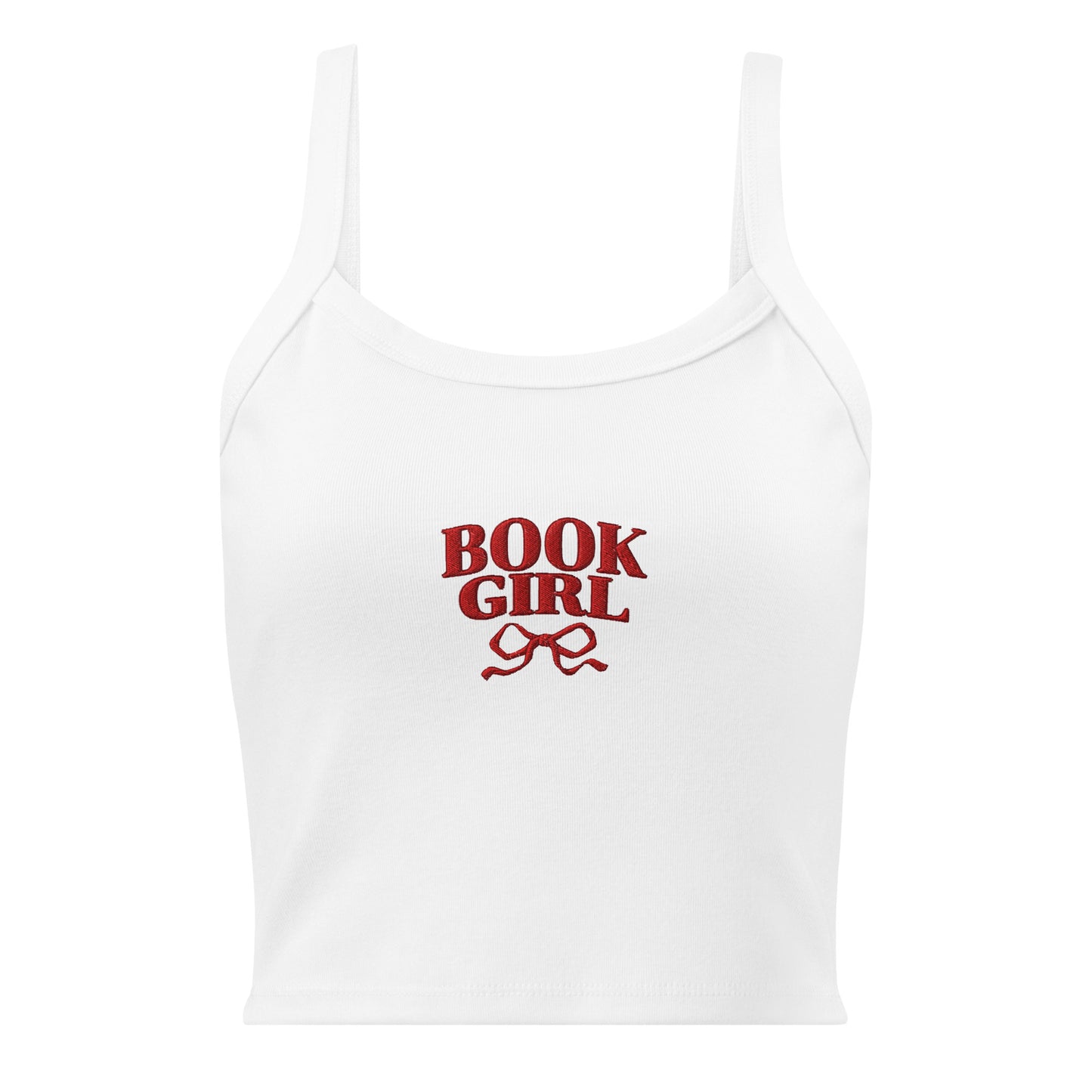 Book Girl Embroidered Tank Top - The Bean Workshop - Book Girl Tank Top, Book Lover Sleeveless Shirt, Bookish Summer Collection, Chic Bibliophile Tank, Reader Summer Top, Red Bow Literary Apparel, Women's Bookish Tank
