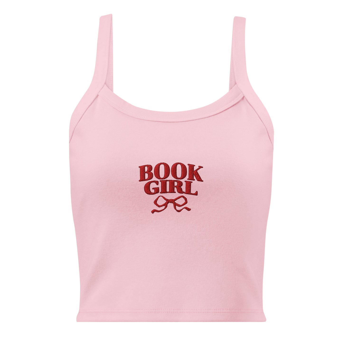Book Girl Embroidered Tank Top - The Bean Workshop - Book Girl Tank Top, Book Lover Sleeveless Shirt, Bookish Summer Collection, Chic Bibliophile Tank, Reader Summer Top, Red Bow Literary Apparel, Women's Bookish Tank