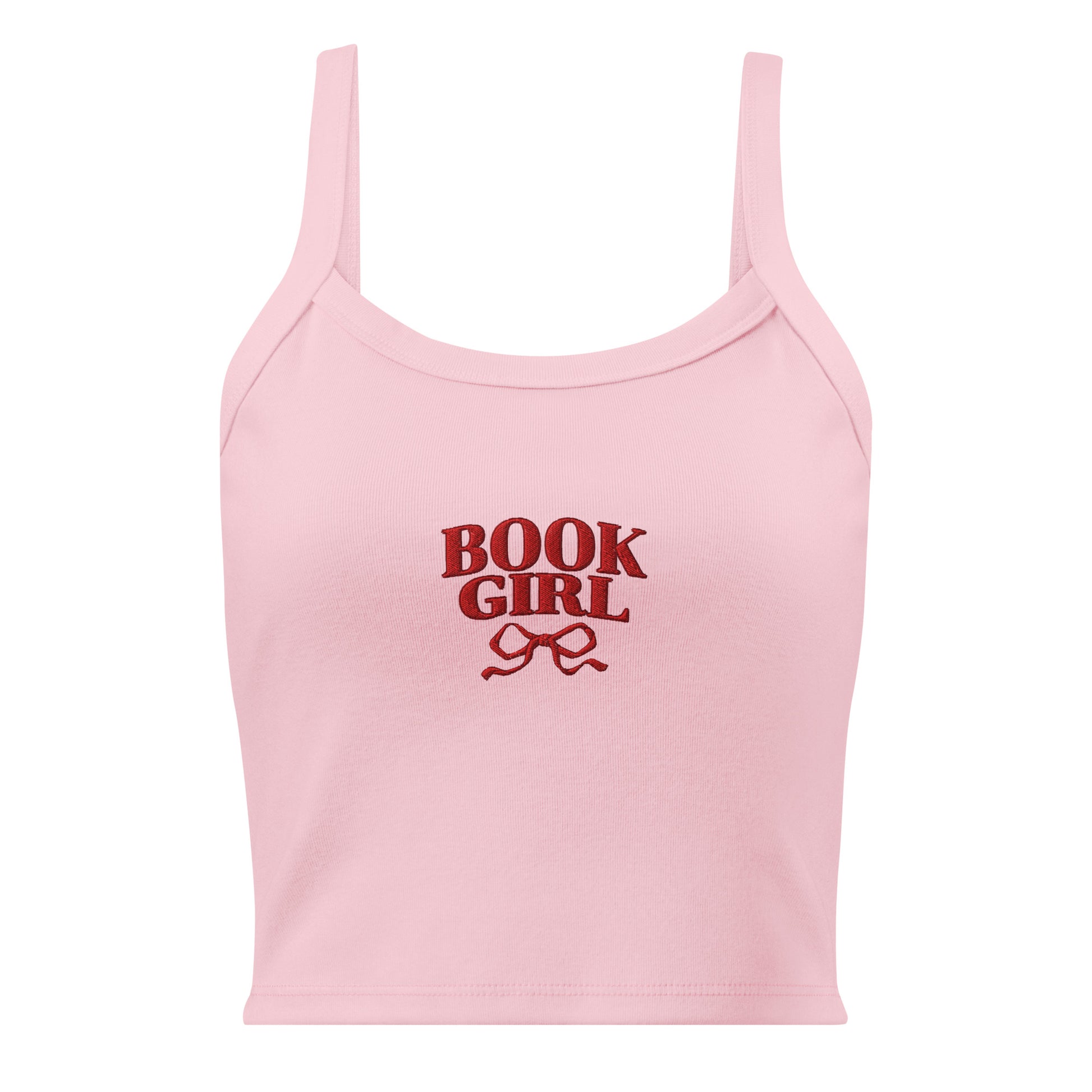Book Girl Embroidered Tank Top - The Bean Workshop - Book Girl Tank Top, Book Lover Sleeveless Shirt, Bookish Summer Collection, Chic Bibliophile Tank, Reader Summer Top, Red Bow Literary Apparel, Women's Bookish Tank