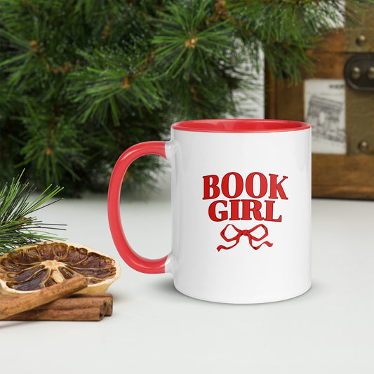Book Girl Mug - The Bean Workshop - Book Girl Mug, Book Lover Tea Mug, Bookish Summer Collection, Chic Bibliophile Drinkware, Reader Coffee Cup, Red Bow Literary Gift, Women's Reader Mug