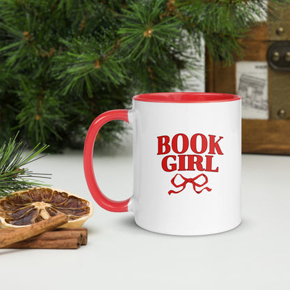 Book Girl Mug - The Bean Workshop - Book Girl Mug, Book Lover Tea Mug, Bookish Summer Collection, Chic Bibliophile Drinkware, Reader Coffee Cup, Red Bow Literary Gift, Women's Reader Mug