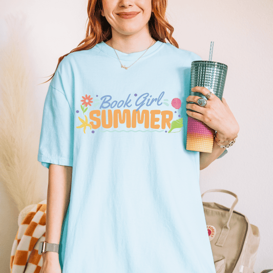 Book Girl Summer T-shirt - The Bean Workshop - Beach Read Top, Book Girl Summer T-shirt, Book Lover Shirt, Bookish Summer Collection, Bookworm Apparel, Summer Reading Tee, t-shirt, tee