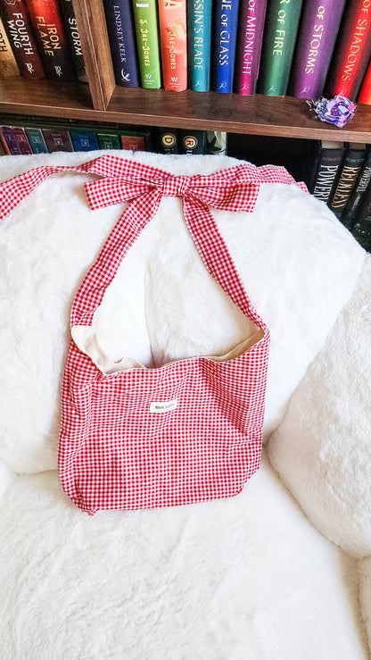 Book Lover Gingham Cotton Tote Bag with Adjustable Strap - The Bean Workshop - adjustable strap tote, book club, book lover, book lovers, bookaholic, bookish, bookish friends, Booklice, Books and girls, bookstore, bookstore date, booktrovert, fantasy readers book club, gift for book lovers, gingham tote, tote, tote bag