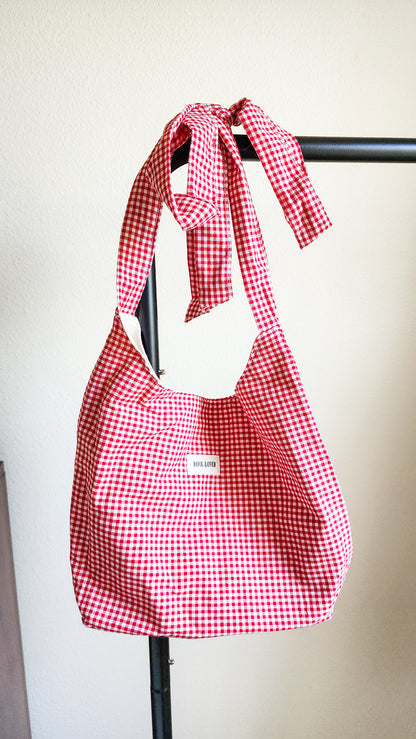 Book Lover Gingham Cotton Tote Bag with Adjustable Strap - The Bean Workshop - adjustable strap tote, book club, book lover, book lovers, bookaholic, bookish, bookish friends, Booklice, Books and girls, bookstore, bookstore date, booktrovert, fantasy readers book club, gift for book lovers, gingham tote, tote, tote bag
