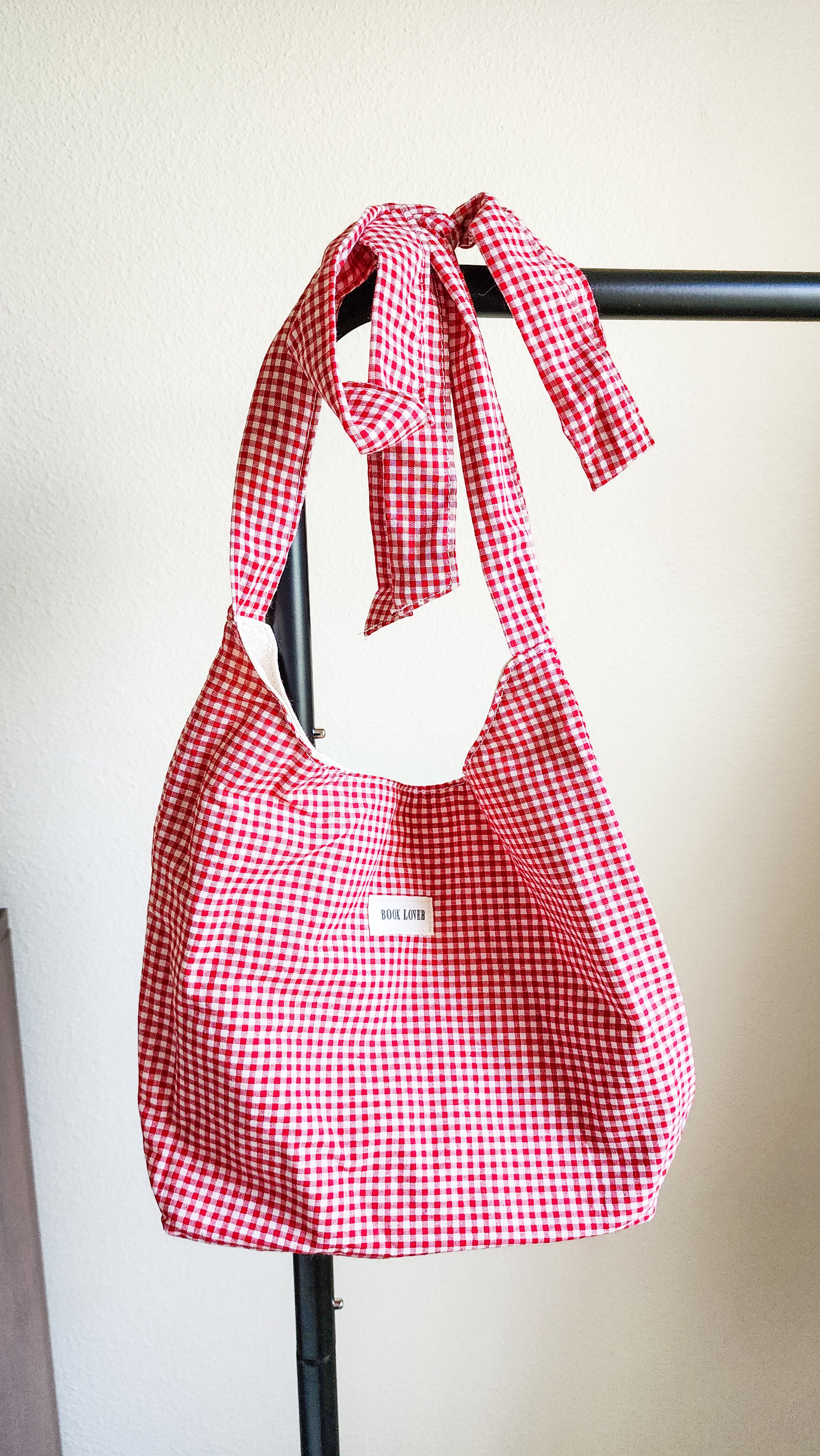 Book Lover Checkered Cotton Tote Bag with Adjustable Strap - The Bean Workshop - book club, book lover, book lovers, bookaholic, bookish, bookish friends, Booklice, Books and girls, bookstore, bookstore date, booktrovert, fantasy readers book club, tote, tote bag