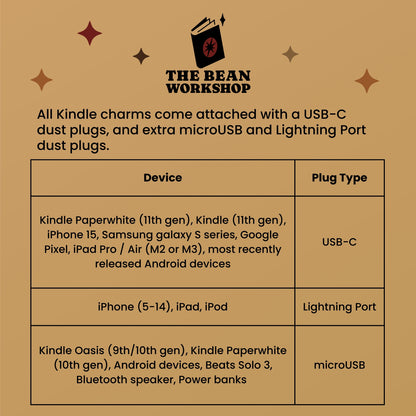 Book Lover Kindle Charm - The Bean Workshop - dust plug, e readers, kindle charm, phone charm, reading accessories, valentine, Valentine's Day Picks