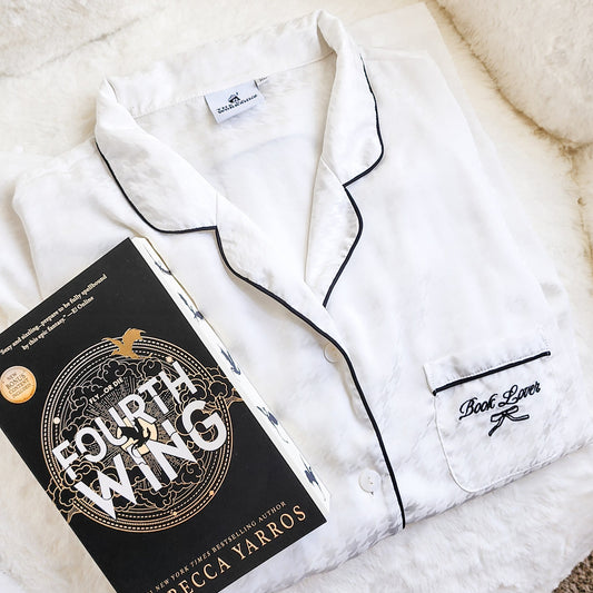 Book Lover Satin Houndstooth Pajama Set - The Bean Workshop - pajama