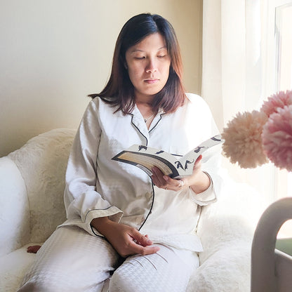 Book Lover Satin Houndstooth Pajama Set - The Bean Workshop - pajama