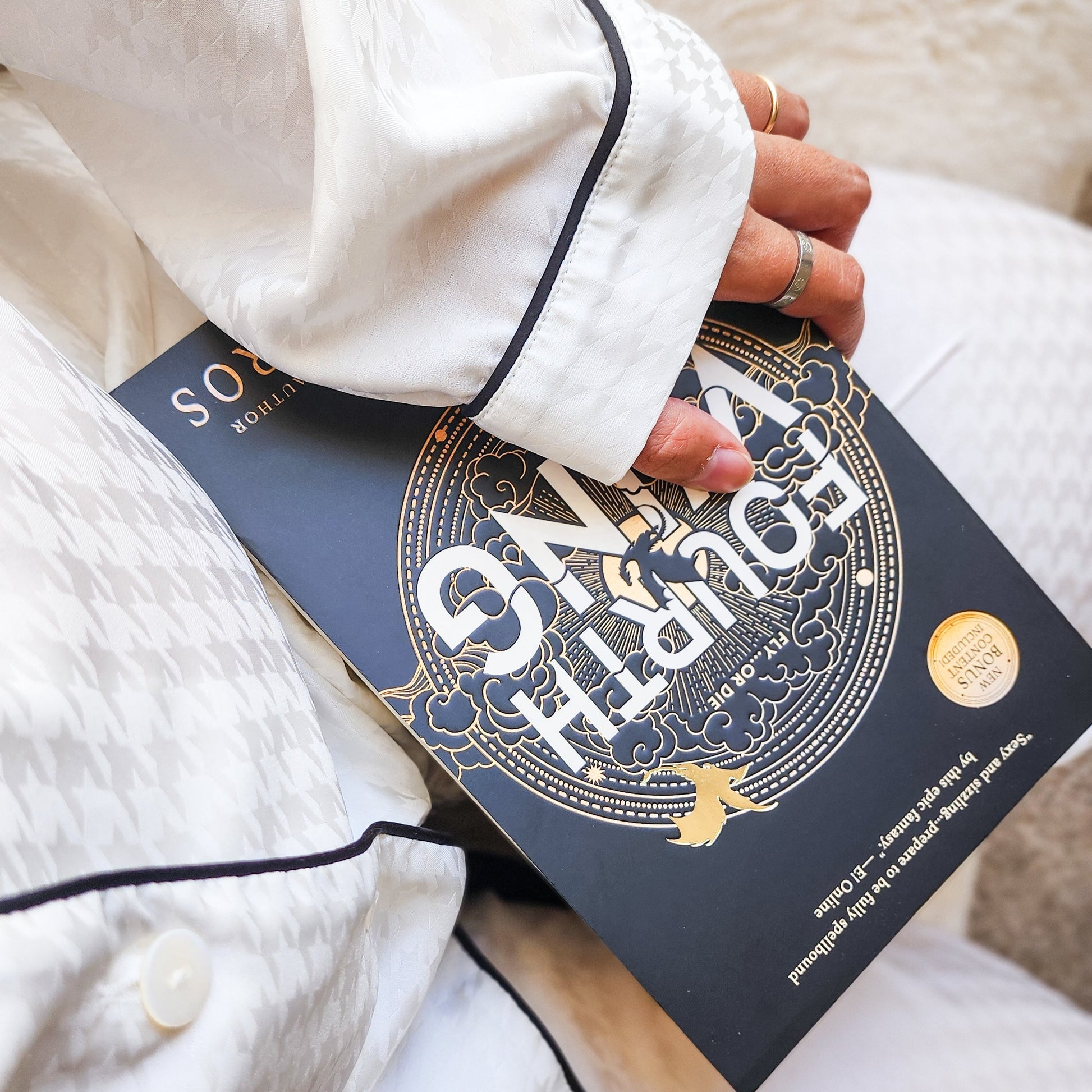 Book Lover Satin Houndstooth Pajama Set - The Bean Workshop - pajama