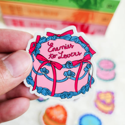 Book Trope Retro Cake Bundle of 8 Stickers - The Bean Workshop - book club gift, book lover gift, book trope sticker, Bookish Accessories, Bookish Gift, bookish sticker, die cut sticker, enemies to lovers, fake dating, fated mates, forbidden love, kindle sticker, romance reader, romance trope, sticker, sticker bundle