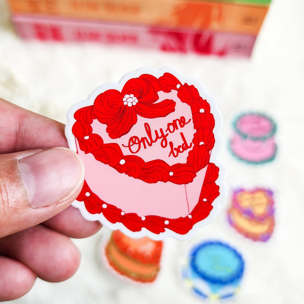 Book Trope Retro Cake Bundle of 8 Stickers - The Bean Workshop - book club gift, book lover gift, book trope sticker, Bookish Accessories, Bookish Gift, bookish sticker, die cut sticker, enemies to lovers, fake dating, fated mates, forbidden love, kindle sticker, romance reader, romance trope, sticker, sticker bundle