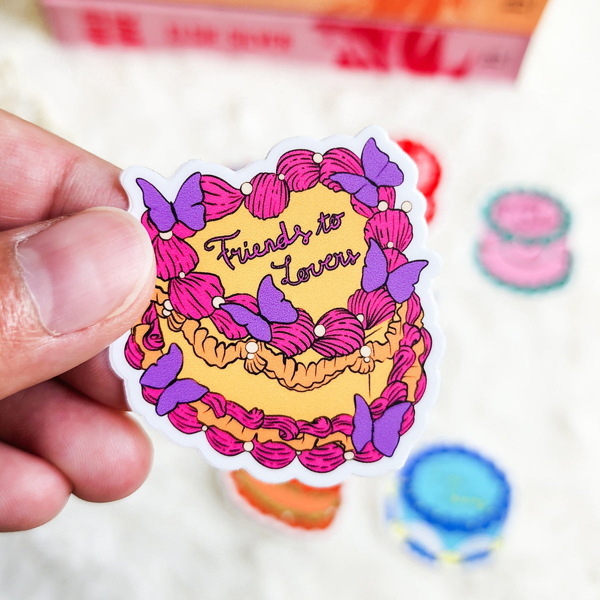 Book Trope Retro Cake Bundle of 8 Stickers - The Bean Workshop - book club gift, book lover gift, book trope sticker, Bookish Accessories, Bookish Gift, bookish sticker, die cut sticker, enemies to lovers, fake dating, fated mates, forbidden love, kindle sticker, romance reader, romance trope, sticker, sticker bundle
