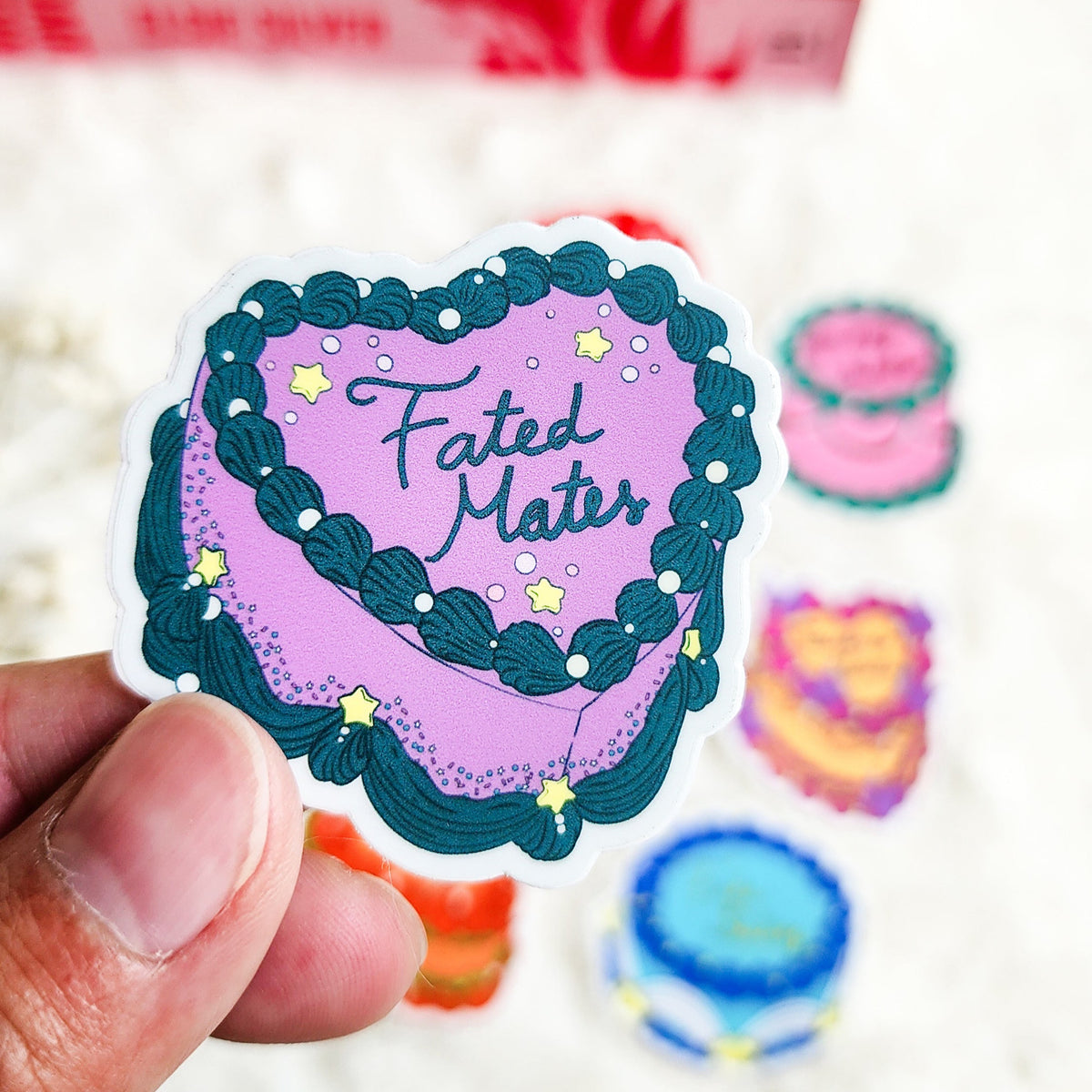 Book Trope Retro Cake Bundle of 8 Stickers - The Bean Workshop - book club gift, book lover gift, book trope sticker, Bookish Accessories, Bookish Gift, bookish sticker, die cut sticker, enemies to lovers, fake dating, fated mates, forbidden love, kindle sticker, romance reader, romance trope, sticker, sticker bundle