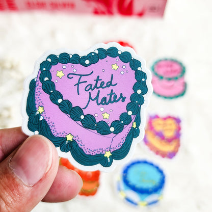 Book Trope Retro Cake Bundle of 8 Stickers - The Bean Workshop - book club gift, book lover gift, book trope sticker, Bookish Accessories, Bookish Gift, bookish sticker, die cut sticker, enemies to lovers, fake dating, fated mates, forbidden love, kindle sticker, romance reader, romance trope, sticker, sticker bundle