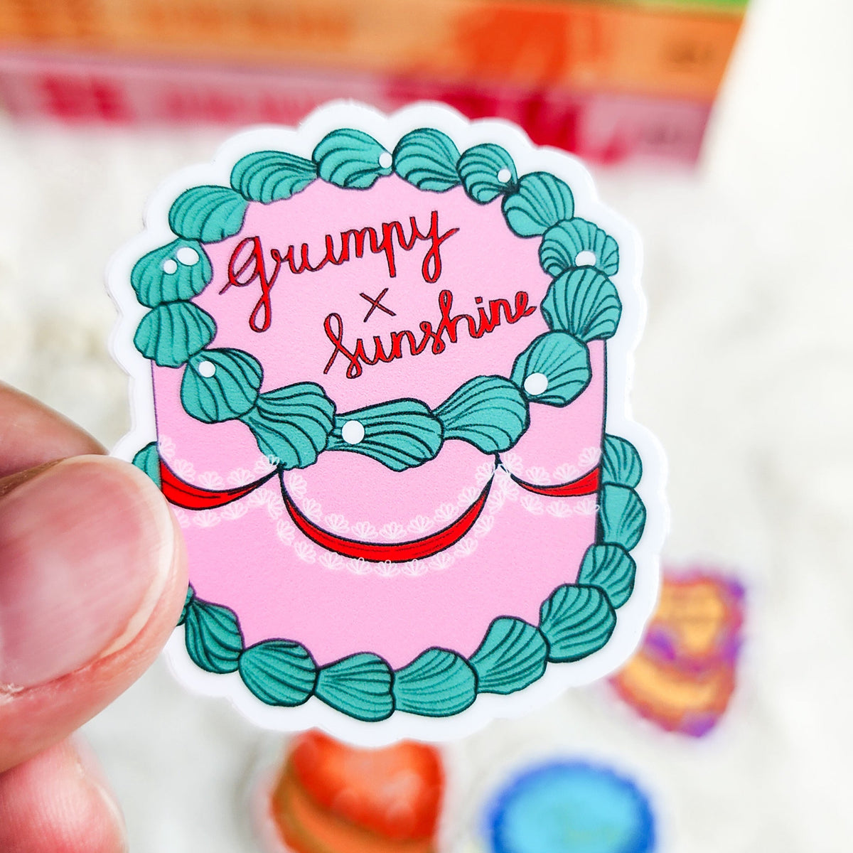 Book Trope Retro Cake Bundle of 8 Stickers - The Bean Workshop - book club gift, book lover gift, book trope sticker, Bookish Accessories, Bookish Gift, bookish sticker, die cut sticker, enemies to lovers, fake dating, fated mates, forbidden love, kindle sticker, romance reader, romance trope, sticker, sticker bundle