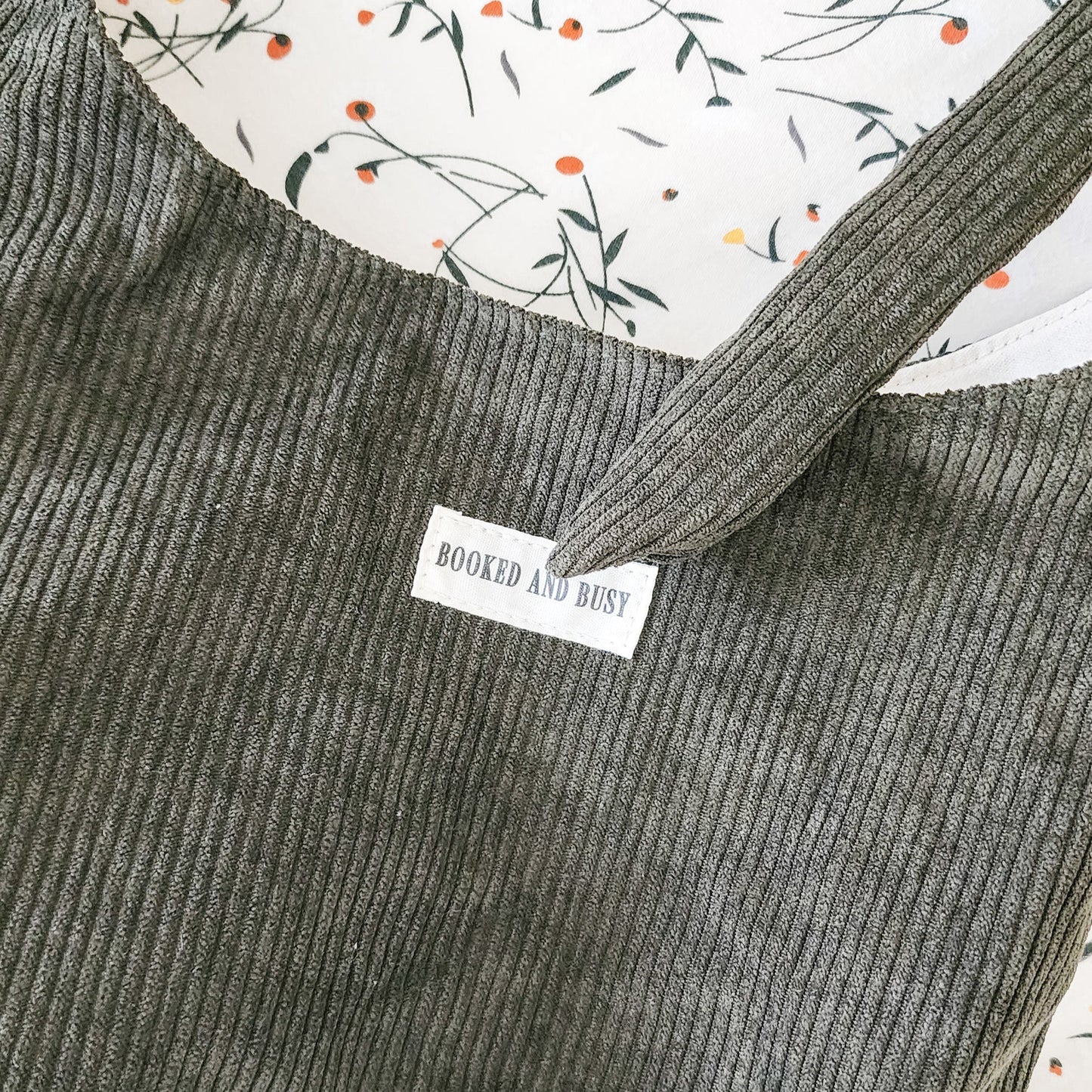 Booked and Busy Corduroy Bow Tote Bag - The Bean Workshop - book club, book lover, book lovers, bookaholic, bookish, bookish friends, Booklice, Books and girls, bookstore, bookstore date, booktrovert, fantasy readers book club, tote, tote bag