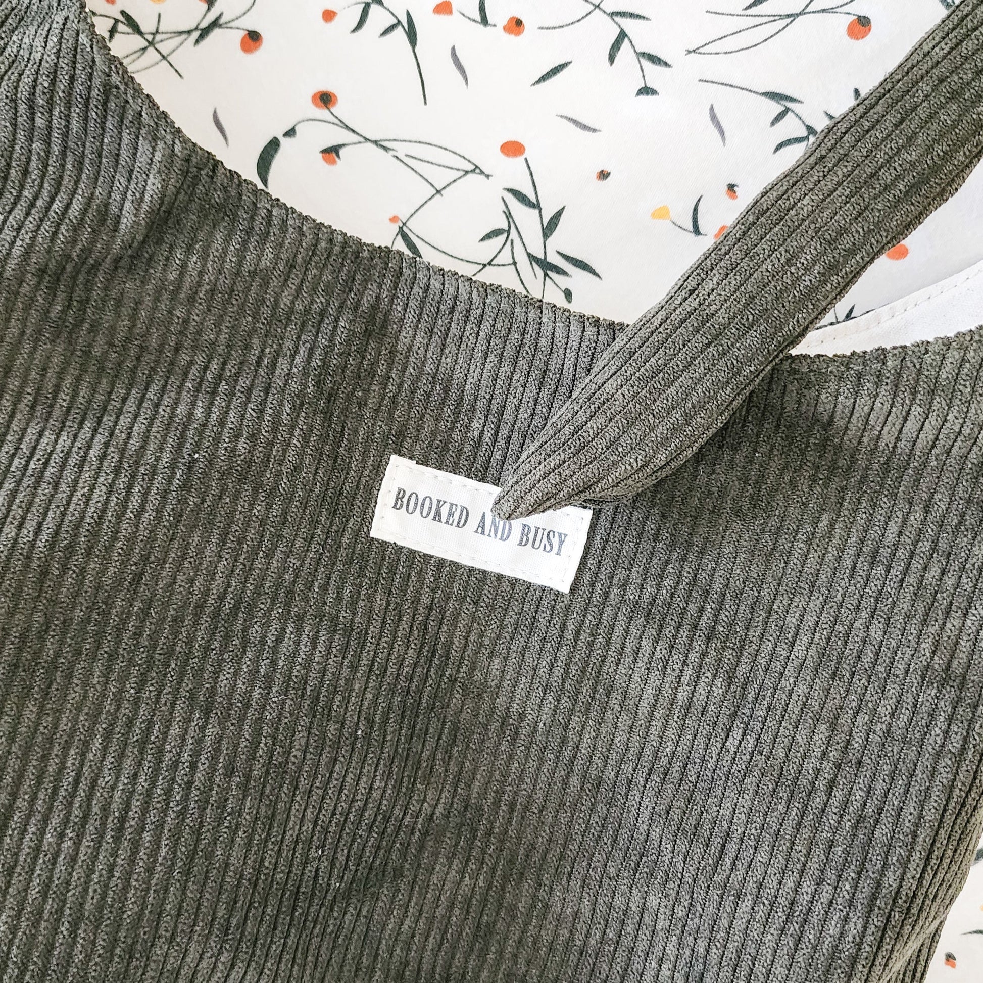 Booked and Busy Corduroy Bow Tote Bag - The Bean Workshop - book club, book lover, book lovers, bookaholic, bookish, bookish friends, Booklice, Books and girls, bookstore, bookstore date, booktrovert, fantasy readers book club, tote, tote bag